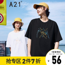 A21 summer 2021 new mens loose couple T-shirt mens black short sleeve shirt trend summer Cotton