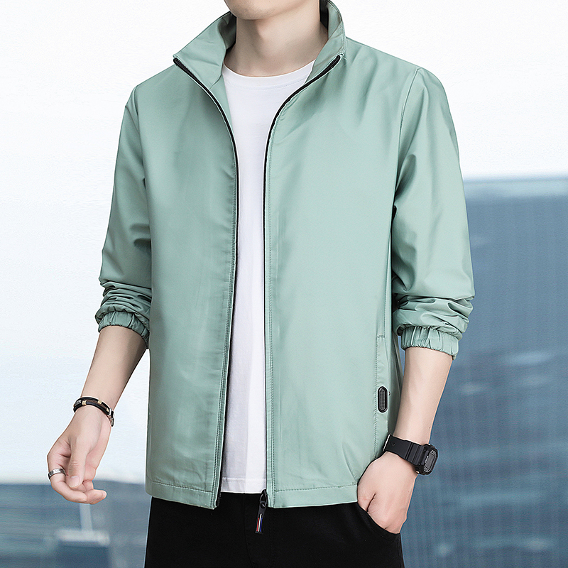 2023 Spring New Jacket Coat Men's Fashion Versatile Simple Top Clothes Men's Casual Standing Collar Short Trench