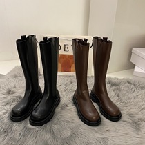  Thick-soled niche long-barrel boots womens shoes 2021 new high-barrel knight small brown spring and autumn single boots