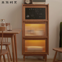 Nordic solid wood bookcase Living room small apartment Cherry wood magazine cabinet Multi-function dining side cabinet Japanese locker floor