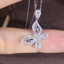 Joey jewelry 18K white gold temperament butterfly necklace group inlaid ladder square diamond pendant choker gifts