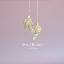 French transparent enamel Butterfly wings ear line Ear chain drop earrings Sterling silver gold plated birthday gift to girlfriend best friend