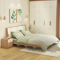 Pearl of the palm Simple bedroom double bed 1 5m 1 8m Nordic wood grain bed board bed High box storage bed 63