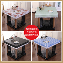 European PU leather square coffee table Fire table Leather cover Lace edge Waterproof and oil-proof heating table cover set Electric stove tablecloth