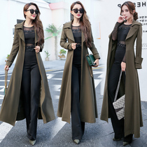 Long windbreaker coat womens 2021 new spring and autumn British style slim ultra-long high-end big fashion coat autumn