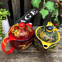 Naughty Porcelain Teapot Jingdezhen Naughty Porcelain Red Yellow Blue Green Dragon Wave Double Layer Filter 420ML Teapot Special Price Big Dump Sale
