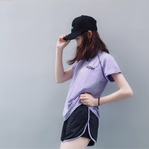 Gym beginner yoga suit suit womens quick-drying pants Spring and summer running suit Sports short-sleeved fake two-piece shorts