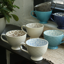 Nordic printed ceramic mug Creative personality Coffee large capacity embossed breakfast cereal milk obvious defects