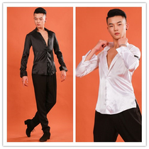 Jiacheng mens Latin dance top long-sleeved adult new simulation silk stand-up collar practice suit new dance suit 488