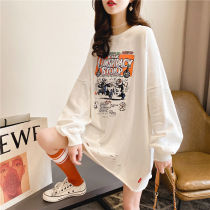 Pregnancy Woman Dress Spring Season season Korean version of the undershirt Loose Pure Cotton Long Sleeve T-Shirt Woman Medium Long Covered Ass Big Code Blouse