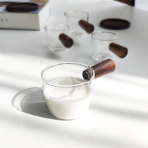 Japanese wooden handle glass small milk cup sauce cup saucer sauce cup seasoning dish nipple nipple mini coffee plus Milk Cup