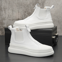 White boots mens winter plus velvet inner white boots mens trend thick soles Chelsea boots