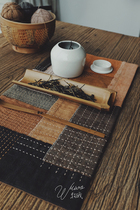 (I wuwo) original hand-made plant dyed mud-dyed Persimmon dyed hand stitched stitches embroidered tea mat tea mat