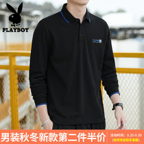 Playboy polo shirt men 2021 Autumn New Fashion top lapel long sleeve T-shirt Youth Black Mens