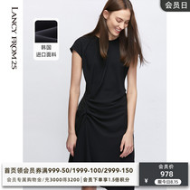 Langzi summer one-piece shoulder black dress 2021 Hepburn style one-piece collar small black skirt skirt womens clothing