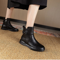 Hong Kong Leather Martins Women's Winter Plus Velvet 2021 New British Style Thick Bottom Single Boots Joker Non-slip Flat Boots