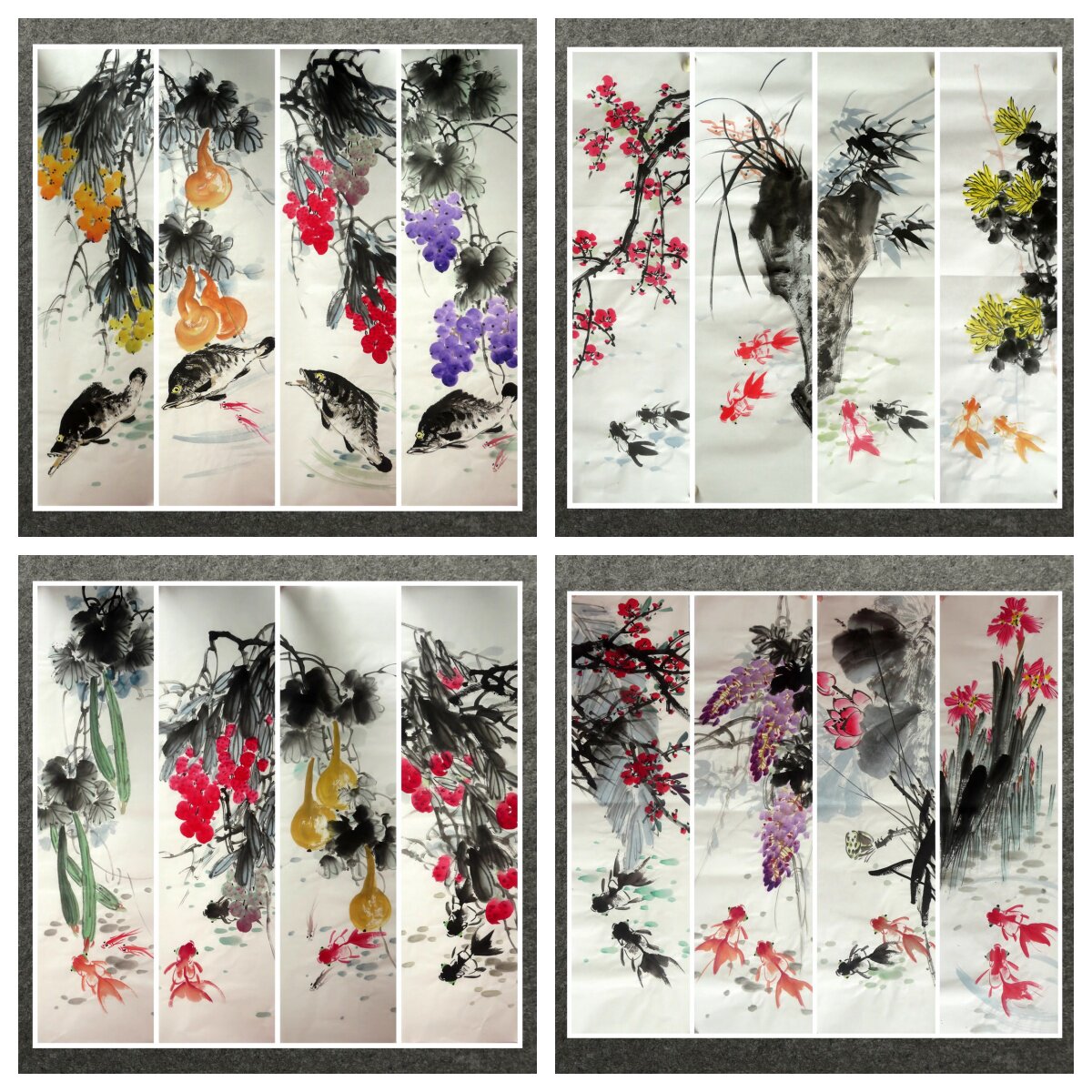 梅兰竹菊四条屏纯手绘画芯-梅兰竹菊四条屏纯手绘画芯促销价格、梅兰竹