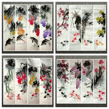 梅兰竹菊四条屏纯手绘画芯-梅兰竹菊四条屏纯手绘画芯促销价格、梅兰竹