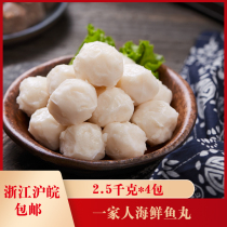 A family of seafood fish balls 2 5 thousand grams * 4 packs of hot pot meatballs Guandong boiled spicy hot seafood ingredients for commercial use