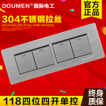  International electrician 4-position four-open single single control switch type 118 wall stainless steel brushed silver switch socket panel