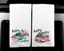 white Linen Happy Camper and Happy Glamper Vintage