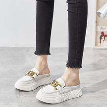 Inner heightened womens shoes 2022 new thick-soled platform shoes a pedal lazy Baotou half slippers womens white casual shoes