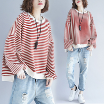 Round neck sweater women autumn and winter 2020 New loose Korean stripe pullover top long sleeve coat ins tide size