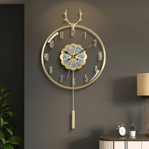 Net red light luxury pure copper wall clock living room home fashion simple modern time clock Wall Nordic Creative Wall Wall watch