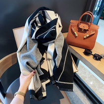 Scarf winter black niche cashmere double-sided warm thick shawl Korean plaid scarf ins birthday gift