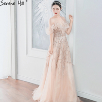 Dream Catcher 2021 new one-character shoulder feather dream wedding toast evening dress bride light luxury niche high-end