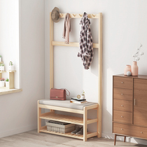 Solid wood shoe-changing stool hanging hanger Integrated Rack multifunctional shoe rack wearing shoes stool entering the door changing stool