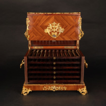 One-horn deer Western antique French Napoleon III fine wood inlaid figure ceramic decorative piece cigar storage box