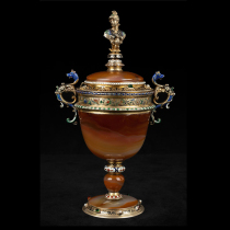 One-horned deer Western antique ornaments German Goddess of wisdom Silver gilt inlaid enamel pearl Agate binaural cup