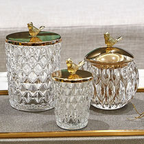 North European European style European style crystal glass gold bird cotton swab jar candy jar pressing toothpick box creative storage jar