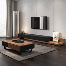 Modern simple Nordic TV cabinet Coffee table combination wall cabinet Small and medium-sized apartment Black Walnut color telescopic TV cabinet