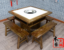 Marble hot pot table and chair combination hot pot restaurant table dining chair antique carved hot pot table and chair eight fairy table and chair