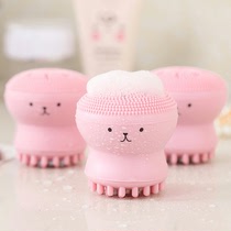 Small octopus face brush artifact double-headed silicone cleansing instrument Soft hair cleaning pores face blackhead manual Korea