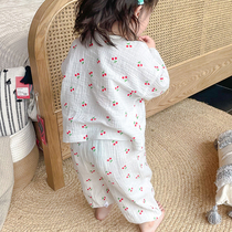Korean baby loungewear summer cotton thin cotton linen gauze set childrens pajamas boys and girls air conditioning suits