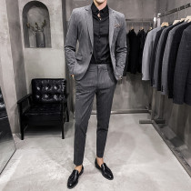 Autumn light luxury free ironing striped business casual suit suit mens British tide brand slim handsome suit two-piece suit