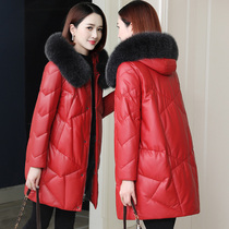 Hainings fur fur coat feather jacket Middle - aged mother loaded fox collar coat 2022 sheep skin long line