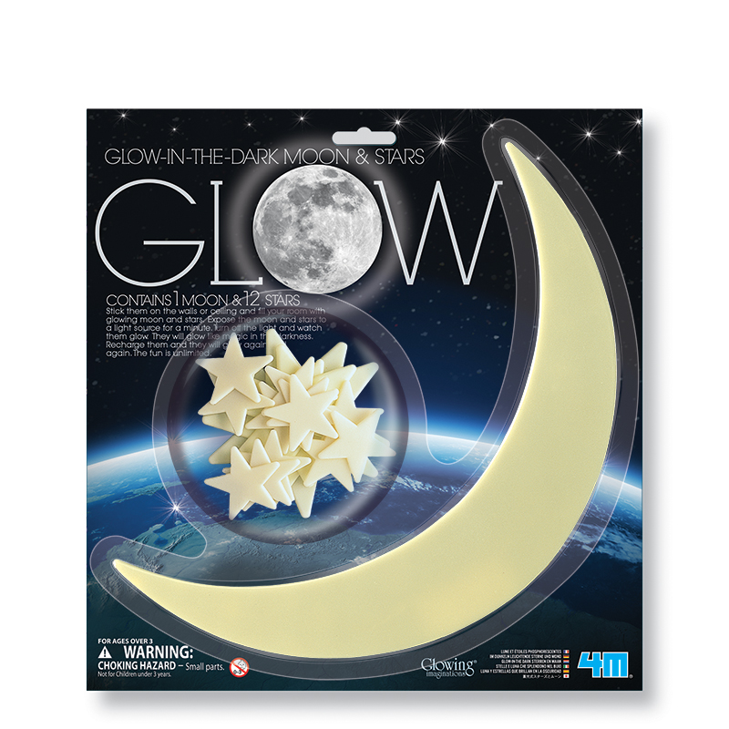 4M Night Light Moon and Star Wall with Non-toxic Bright Fluorescent Self-Sticking Bedroom in Children's Room