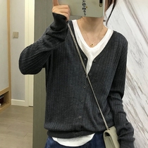  Japanese sweater jacket cardigan womens spring and autumn new loose Korean lazy all-match V-neck long-sleeved knitted top