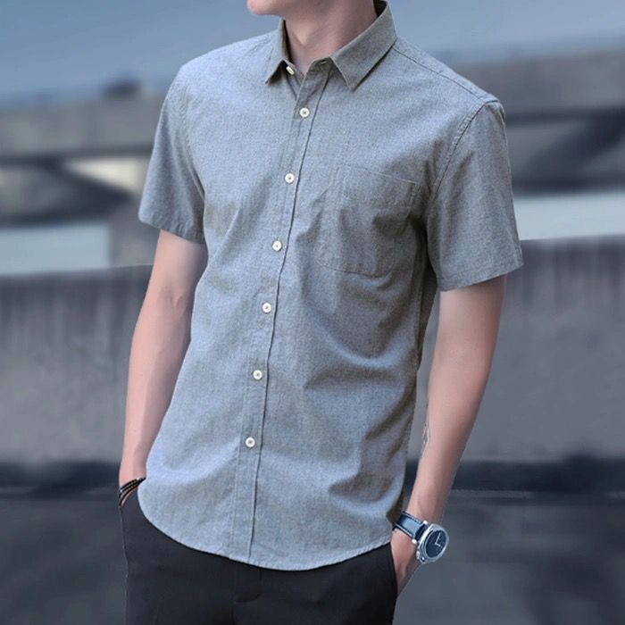 Shirt men's short sleeved summer solid color casual no iron popular business youth button thin and versatile youth fashion