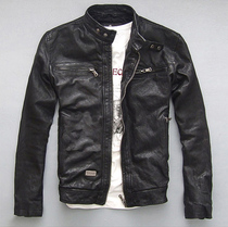 Factory leak clearance mens leather slim slim motorcycle goatskin leather jacket cowhide Old autumn coat