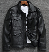 Sun Honglei the same leather leather clothing mens short lapel head layer cowhide motorcycle jacket Youth jacket slim tide