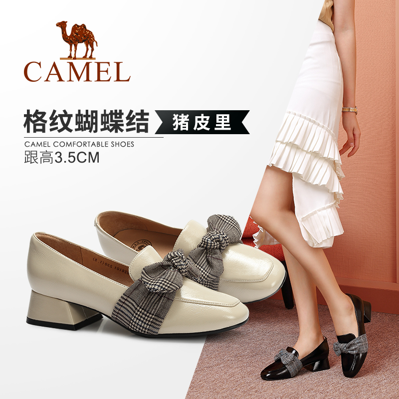 Camel women's shoes 2018 autumn new fashion elegant bow low heel set Korean version of the wild casual single shoes women