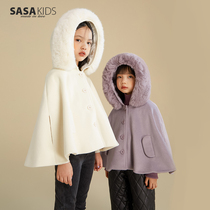 SASAKIDS custom rabbit hair antelope velvet woolen cloth cloak girl autumn winter dress Korean version thick cloak coat