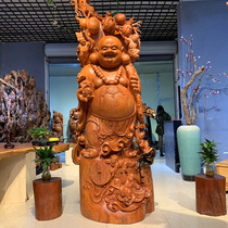 Yucai solid wood Maitreya Buddha statue Guan Gong living room crafts Zhaocai Yue figure large belly smile root carving ornaments