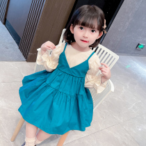 Female baby Autumn dress 2021 children Korean Navy wind long sleeve skirt girl Autumn thin net red dress
