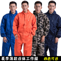Summer thin conjoined overalls anti-dirty protective clothing auto repair spray paint jumpsuit with cap